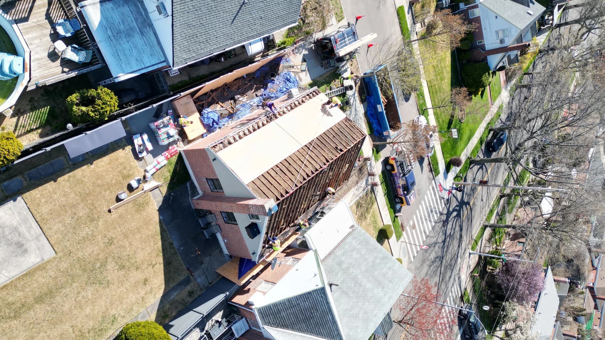 Lucky Stars Roofing aerial view of a completed roof job in Port Washington, Nassau County, NY