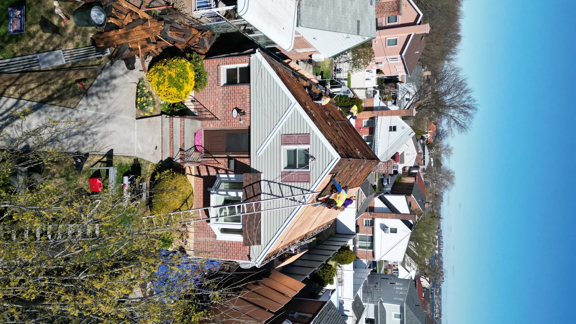 Lucky Stars Roofing aerial view of a completed roof job in Great Neck, Nassau County, NY