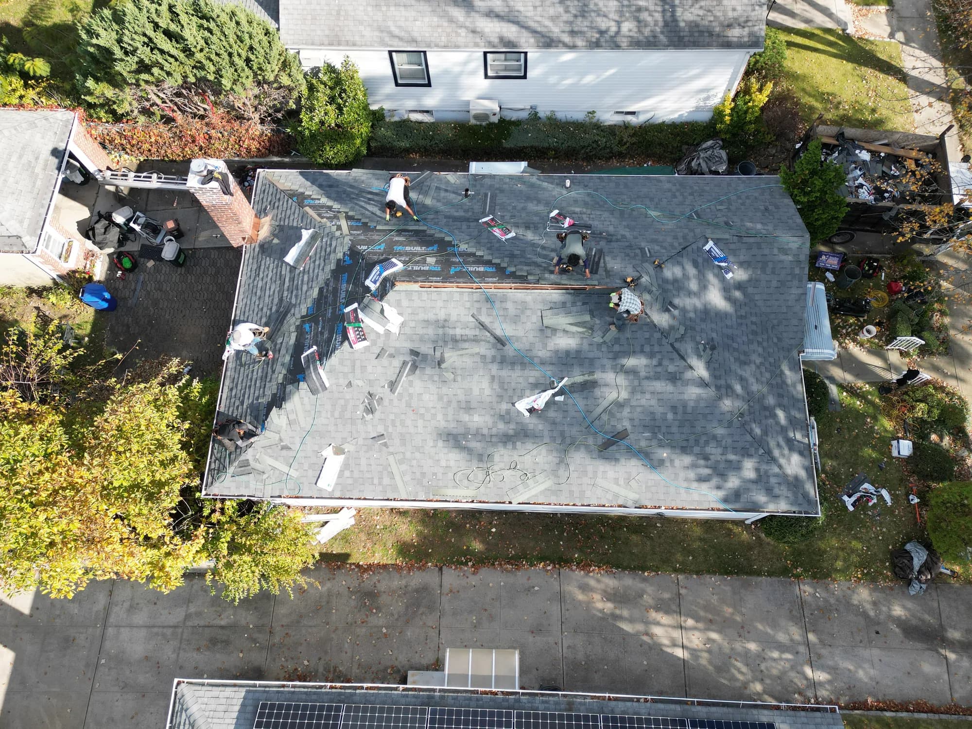 Lucky Stars Roofing aerial view of a completed roof job in Flushing, Queens, NY